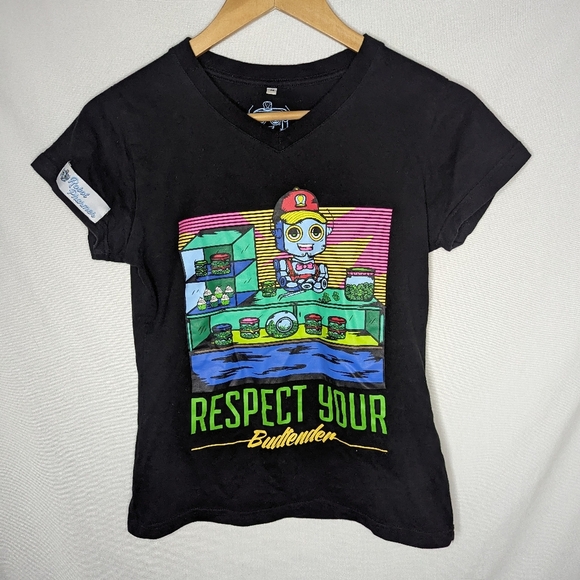 Robot Pharmer Black And Colorful Respect your Budtender Fitted Tshirt Size M - Picture 1 of 7